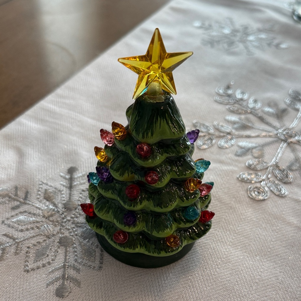 Mini Festive Ceramic Christmas Tree with Multicolor Lights